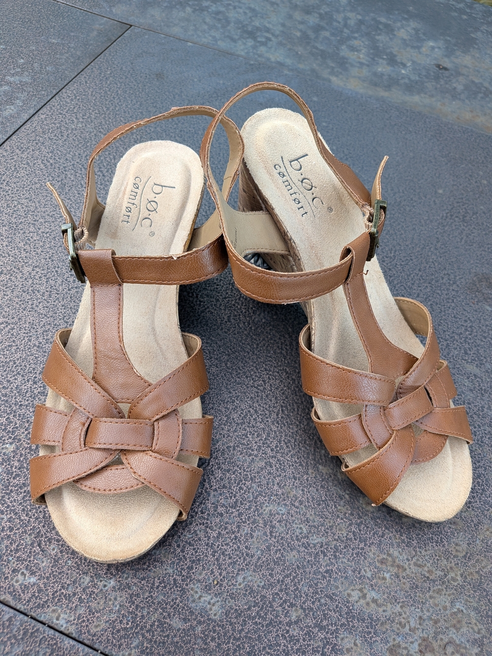 boc Tan Leather Knot-Front Slingback Sandals